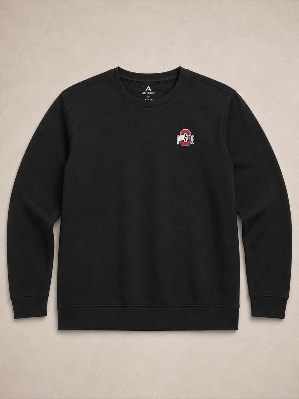 Antigua Black Crewneck Sweatshirt with Small Red Logo